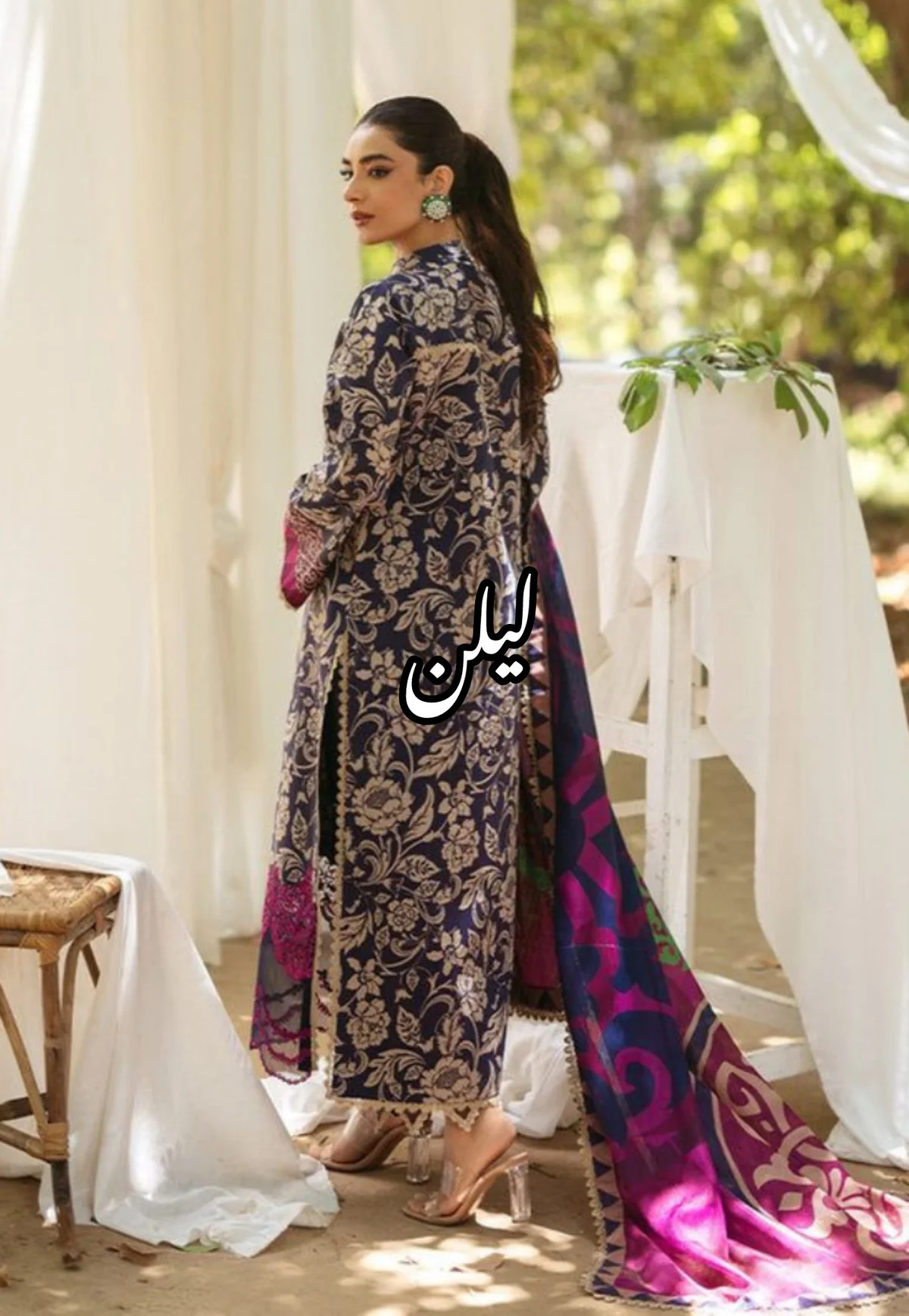 Zainab Chottani Print Lelan Allover 3 pcs لیلن سوٹ - Image 9