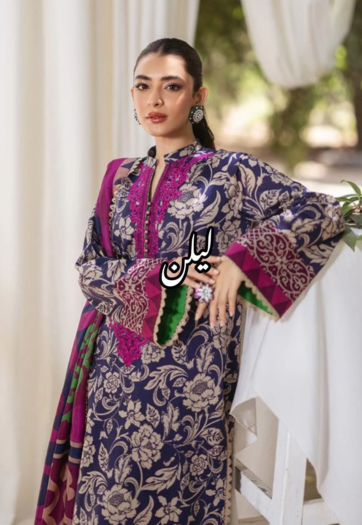 Zainab Chottani Print Lelan Allover 3 pcs لیلن سوٹ - Image 10