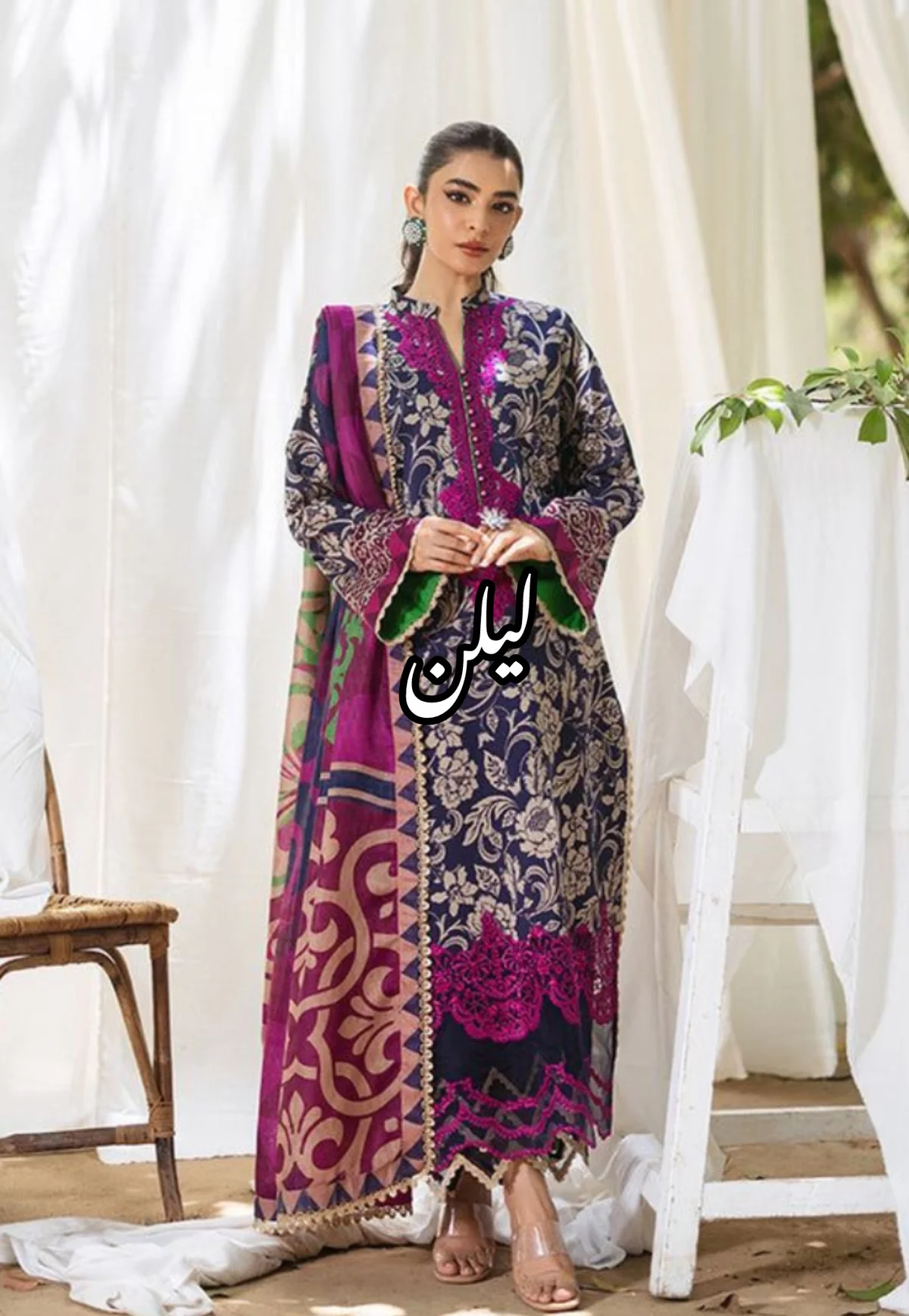 Zainab Chottani Print Lelan Allover 3 pcs لیلن سوٹ - Image 12