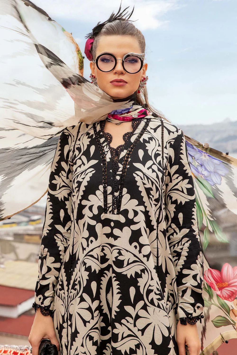 Maria B M Print Khaddar کھ ر Printed 3Pcs BLACK